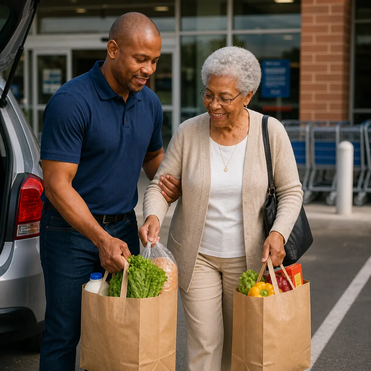 Carrying bags for clients at Elderly Transport