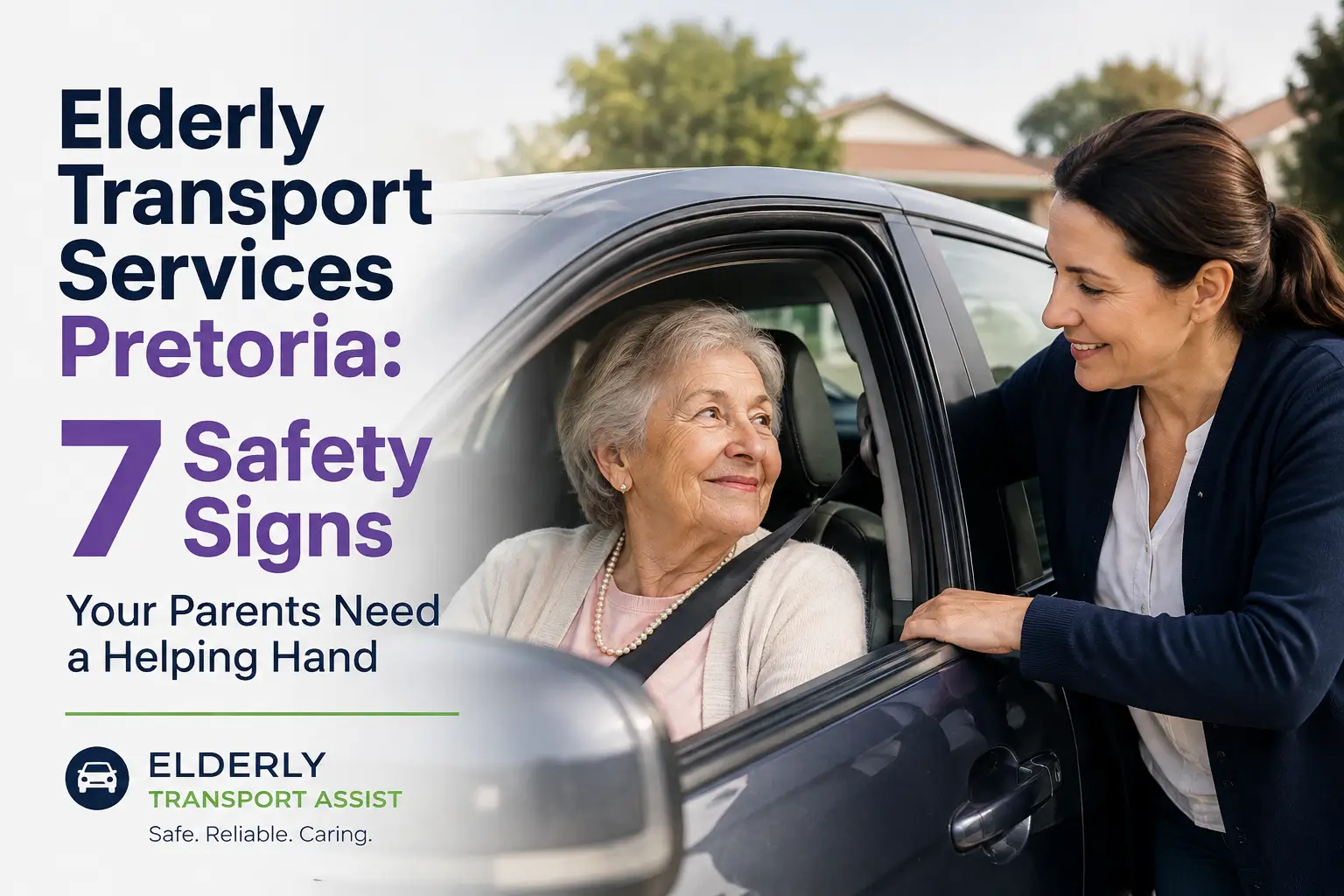 Elderly transport services Pretoria — companion driver assisting senior client in her own car